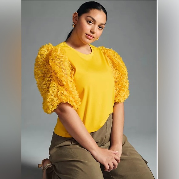 Flat White Anthropologie Marigold Ruffle sleeve top size S NWT - Picture 11 of 12